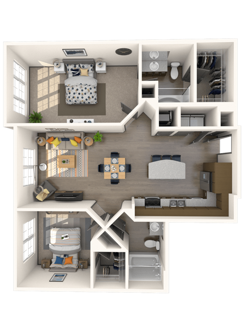 Floor plan for 2 beds, 2 baths, 1080 sqft